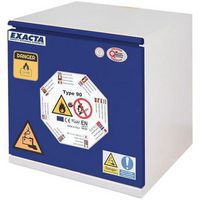 Armoire de sécurité basse bleue pour batteries lithium-ion avec prises - Exacta