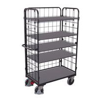 Ergonomischer hoher Gitterwagen mit 5 Holzplatten - Tragkraft 500 kg