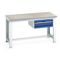 Werkbank Cubio mit 1 Schublade - Breite 150 cm - Linoleum