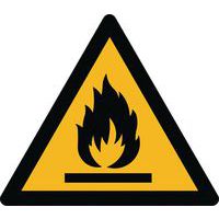 Warnzeichen ISO 7010, Warnung vor feuergefährlichen Stoffen, Kunststoff-Folie, selbstklebend