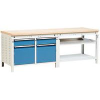 Modell D: Mehrschichtplatte 1 fester Fachboden + 1 verstellbarer Fachboden mit 3 Rändern + 2 Schubladen + 2 Container
