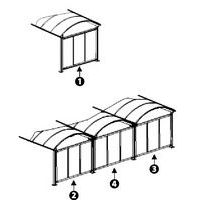 bardages arrière- bardage arrière pour 1 module seul (1)- bardage arrière pour 3 modules ou plus : 2 bardages arrières d'extrémité (2 & 3) + 1 bardage arrière intermédiaire (4)