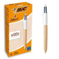 Lot de 12 stylos BIC 4 Couleurs rétractables Wood Style - BIC