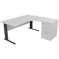 Kompakter Schreibtisch mit Schubladencontainer, Typ Unterseite: L-Form, Höhe: 72 cm, Gesamtbreite: 160 cm