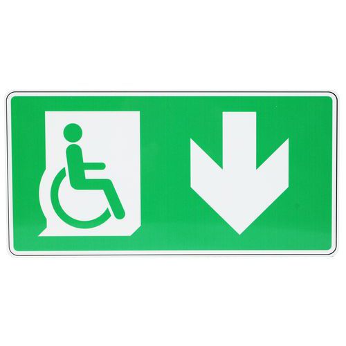 Panneau Sortie handicapés flèche bas aluminium - Manutan Expert