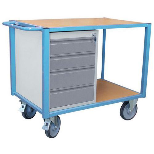 Wagen mit 2 Fachböden und 1 Schubladenblock - Tragkraft 500 kg - FIMM