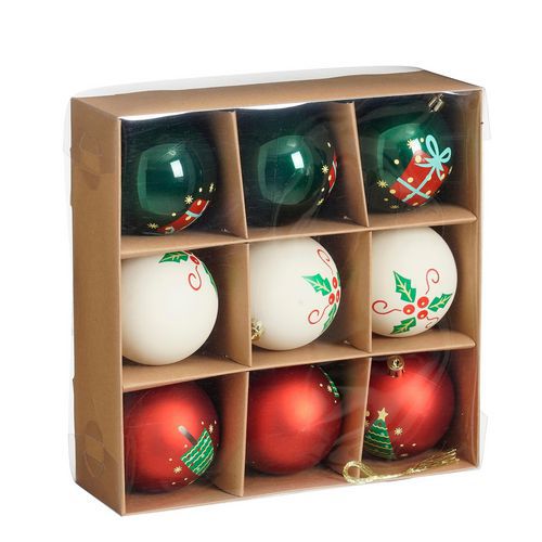 Coffret 9 Boules de Noël incassables - 3 coloris assortis