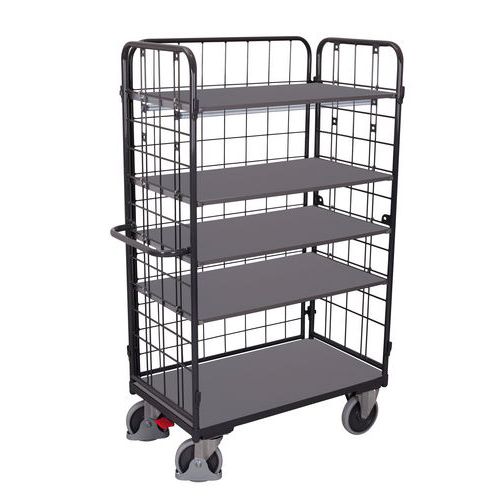 Ergonomischer hoher Gitterwagen mit 5 Holzplatten - Tragkraft 500 kg