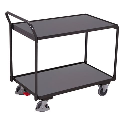 Chariot ergonomique 2 plateaux bois - barre verticale - Capacité 250 kg