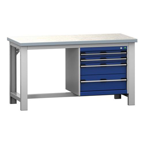 Arbeitstisch Cubio mit 4 Schubfächern - Breite 150 cm - Linoleum