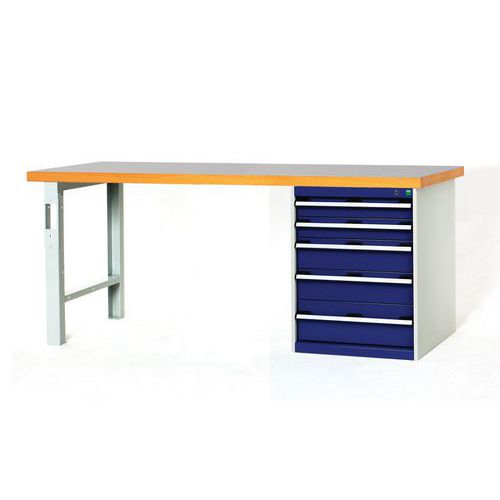 Arbeitstisch Cubio Combi mit 5 Schubfächern - Breite 200 cm - Polyrey