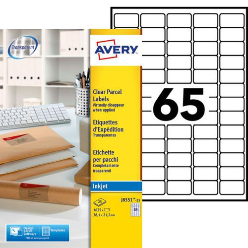 Transparentes Mini-Etikett 38,1 x 21,2 mm - bedruckbar mit Tintenstrahldruckern