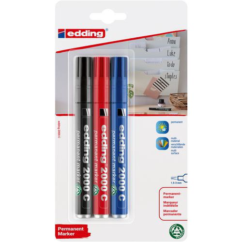 Permanentmarker e-2000C Blisterpackung mit 3 Stück - Rundspitze 1,5-3 mm - Edding