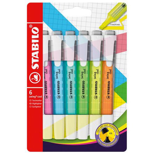 Etui mit 6 verschiedenen Swing Cool Textmarkern - Stabilo