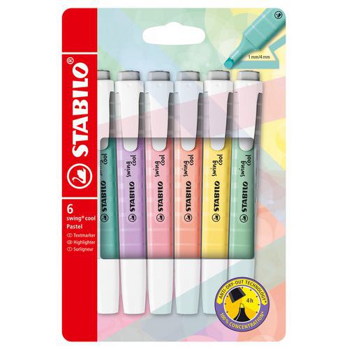 Etui mit 6 Textmarkern Swing Cool, verschiedene Pastellfarben - Stabilo