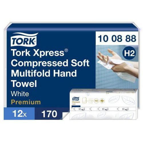Weiche, komprimierte Papiertücher mit Zwischenlage, weiß, H2, 2-lagig - Tork