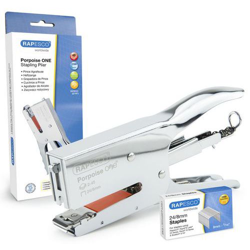 Heftzange ONE verchromt 45 Blatt - Rapesco, 1000 Heftklammern 24/8