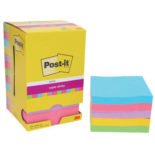 12x Post-it® Notes Super Sticky, 76 x 76mm, versch. Farben