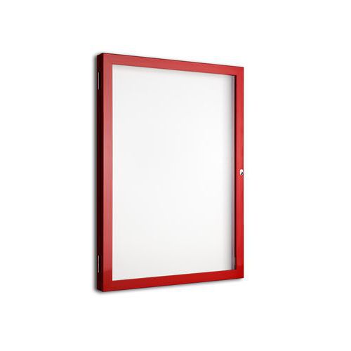 Außenvitrine mit Flügeltür, Aluminiumboden, roter Rahmen - AME