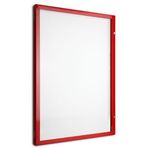Außenvitrine mit Flügeltür, Aluminiumboden, roter Rahmen - AME