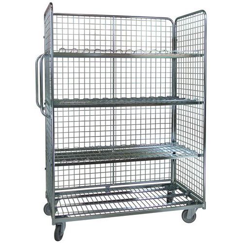 Rollcontainer, dreiseitig, mit 3 Ablagen, 400 kg
