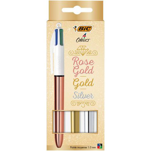 Kugelschreiber 4 Farben gold rosa silber gold-glänzend - BIC