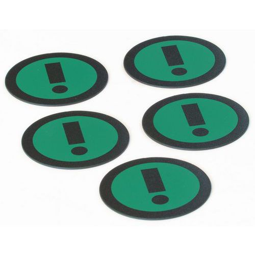 Satz mit 5 grünen Magneten mit Symbol „Achtung“ - Smit Visual