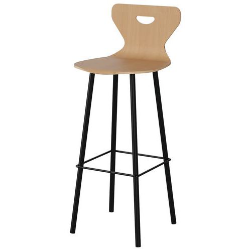 Hocker Malibu, Sitzschale aus Buchenholz, Grifföffnung, Stahlgestell - Manutan Expert