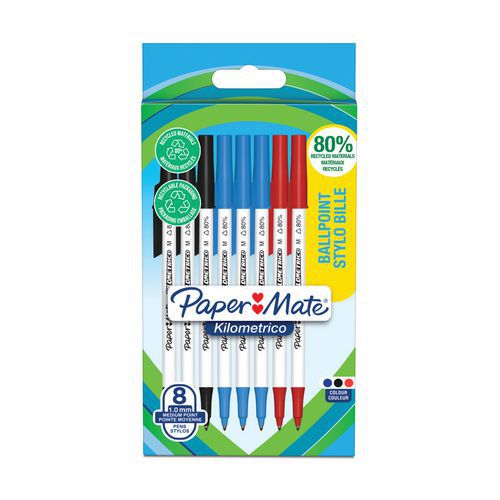8 Kugelschreiber Kilometrico mit Kappe - Paper Mate®