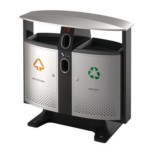 Design-Abfallbehälter für den Außenbereich für Batterien und selektive Mülltrennung – 2 x 39 l
