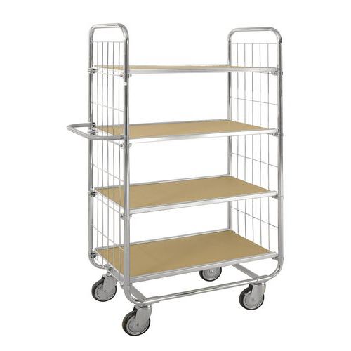 Chariot fil d'acier plateaux métal ESD - 4 plateaux - Force 250 kg Chariot fil d'acier plateaux métal ESD - 4 plateaux - Force 250 kg