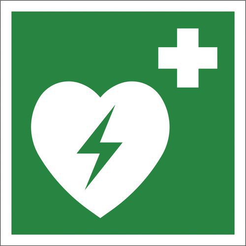 Rettungszeichen, ISO 7010, 150 x 150 mm, Automatisierter, externer Defibrillator (AED)