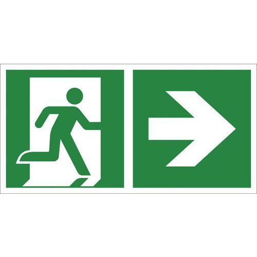 Rettungszeichen ISO 7010, 300 x 150 mm, Rettungsweg (rechts) + Richtungspfeil rechts