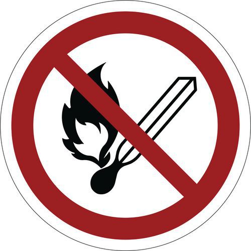 Verbotszeichen ISO 7010, Keine offene Flamme, Feuer, offene Zündquelle und Rauchen verboten, Kunststoff-Folie