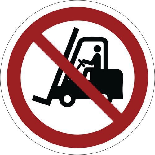 Panneau d'interdiction ISO 7010, Interdit aux véhicules de manutention, PVC, Autocollant