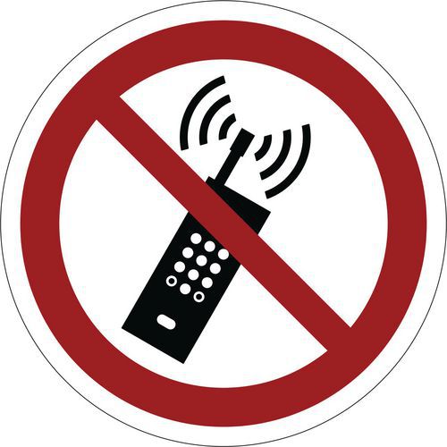 Panneau d'interdiction ISO 7010, Interdiction d'activer des téléphones mobiles, PVC, Autocollant