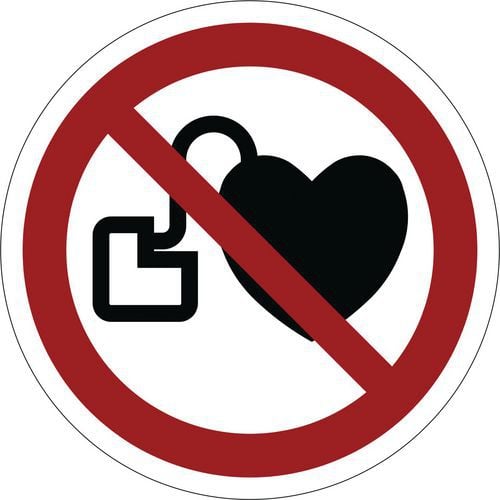 Verbotszeichen ISO 7010, Kein Zutritt für Personen mit Herzschrittmachern oder implantierten Defibrillatoren