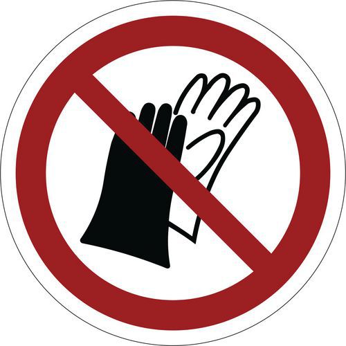 Verbotszeichen ISO 7010, Benutzen von Handschuhen verboten, Kunststoff-Folie, selbstklebend