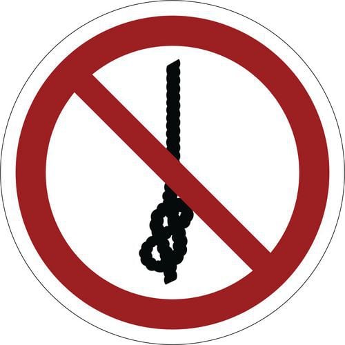 Verbotszeichen ISO 7010, Knoten von Seilen verboten, Kunststoff-Folie, selbstklebend