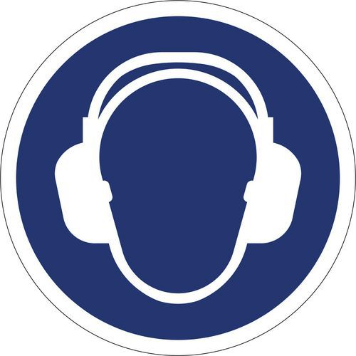 Gebotszeichen ISO 7010, Gehörschutz benutzen, Kunststoff-Folie, selbstklebend