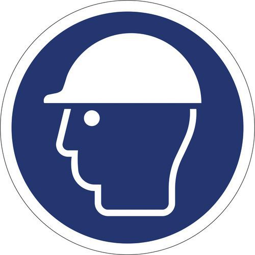 Gebotszeichen ISO 7010, Kopfschutz benutzen, Kunststoff-Folie, selbstklebend