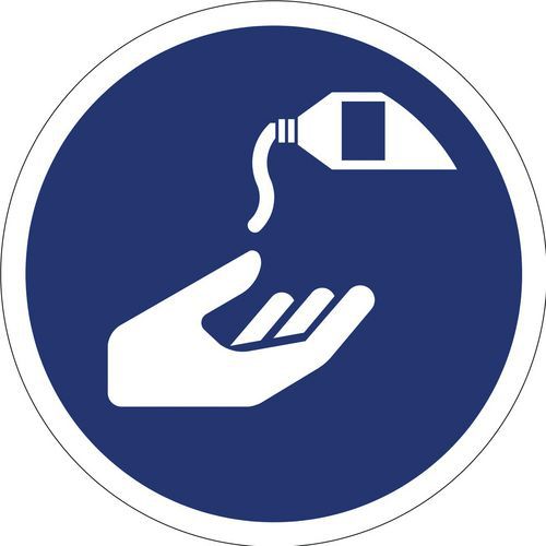Gebotszeichen ISO 7010, Hautschutzmittel benutzen, Kunststoffschild