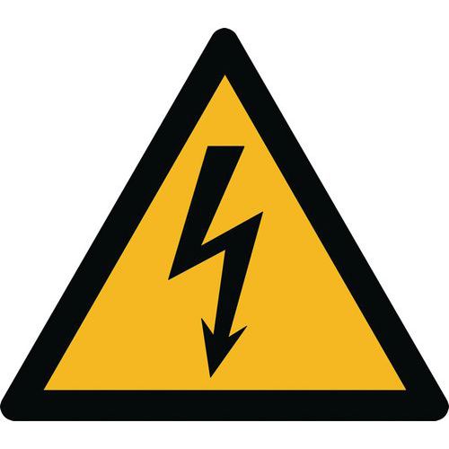 Warnzeichen ISO 7010, Warnung vor elektrischer Spannung, Kunststoff-Folie, selbstklebend