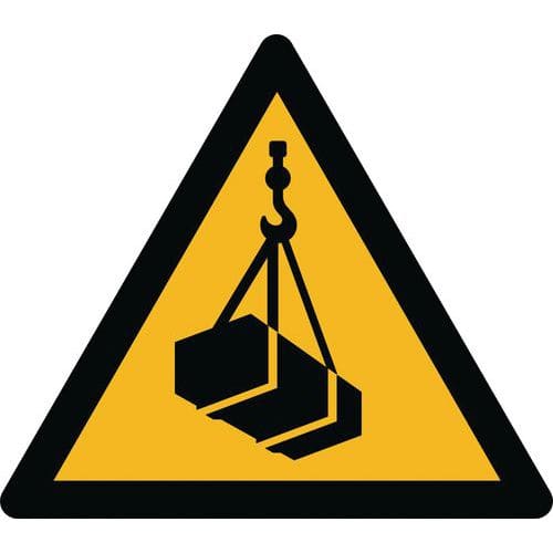 Warnzeichen ISO 7010, Warnung vor schwebender Last, Kunststoff-Folie, selbstklebend