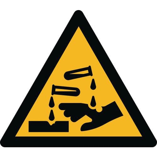 Warnzeichen ISO 7010, Warnung vor ätzenden Stoffen, Kunststoff-Folie, selbstklebend