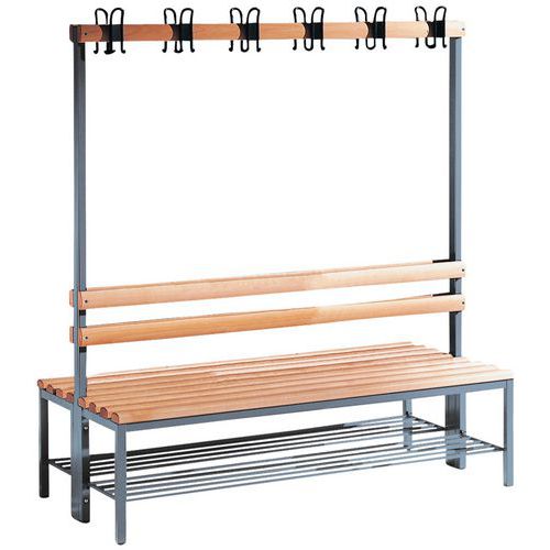 Banc bois à patères CP - 8 à 16 patères - Double face - Avec grille chaussures - CP