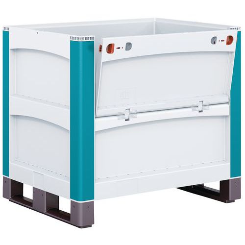 Caisse-palette SL86 - Parois pleines - Sur semelles - 1 côté longitudinal rabattable