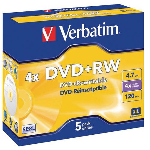 DVD+RW réenregistrable 4X- lot de 5 Verbatim