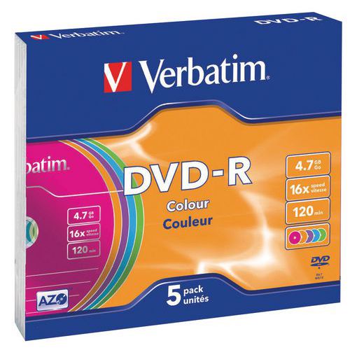 DVD-R Azo Couleur lot de 5 16X Verbatim
