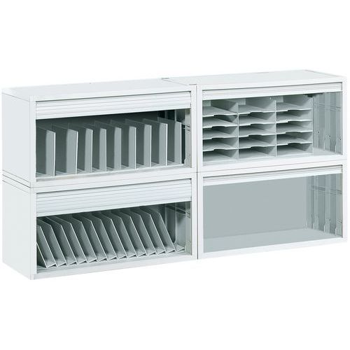 Modularer und stapelbarer Schrank - ohne Rollladen, Gesamthöhe: 44 cm, Gesamtbreite: 89 cm, Farbe Tür: Grau